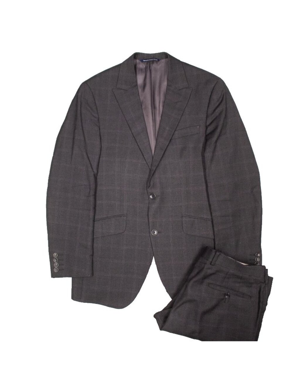 Coppley Suit Custom Wool Harry Rosen Grey Plaid Canada 2pc Peak Lapel 40R 33x29